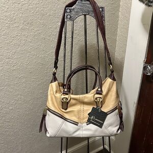 B. Makowsky Tan and White Shoulder Bag
